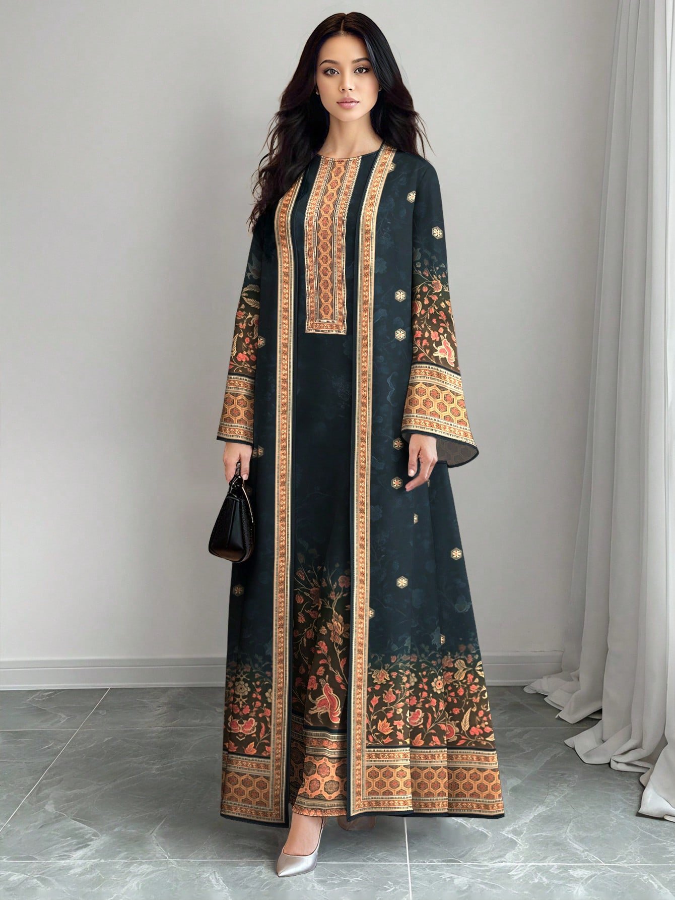 shein najma عباية كارديجان طويلة كاجوال للنساء بطبعة زهرية تدرجية ذات أكمام طويلة، مناسبة للربيع والخريف 7