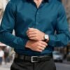 manfinity mode قميص أبيض أنيق بأكمام طويلة للارتداء الرسمي أو المكتبي مع ياقة قميص، قمصان عمل، قمصان عمل كاجوال للرجال، الخريف، الحفل 22