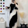 فستان نسائي طويل الأكمام متوسط الطول بطراز عربي، رقبة دائرية، أكمام واسعة، متوسط المطاطية، عباية صبغ التعتيق أنيقة، أحمر ربيعي 1