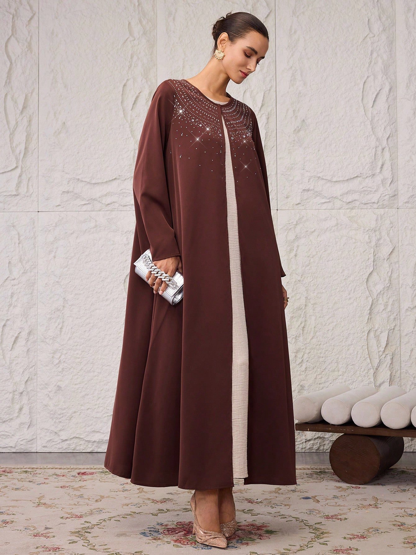 al najma عباءة نسائية أنيقة مزينة بالراين للحفلات 6