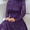 modelyn فستان أنيق بأكمام طويلة وياقة من الدانتيل الزهري وذيل منبثق 18