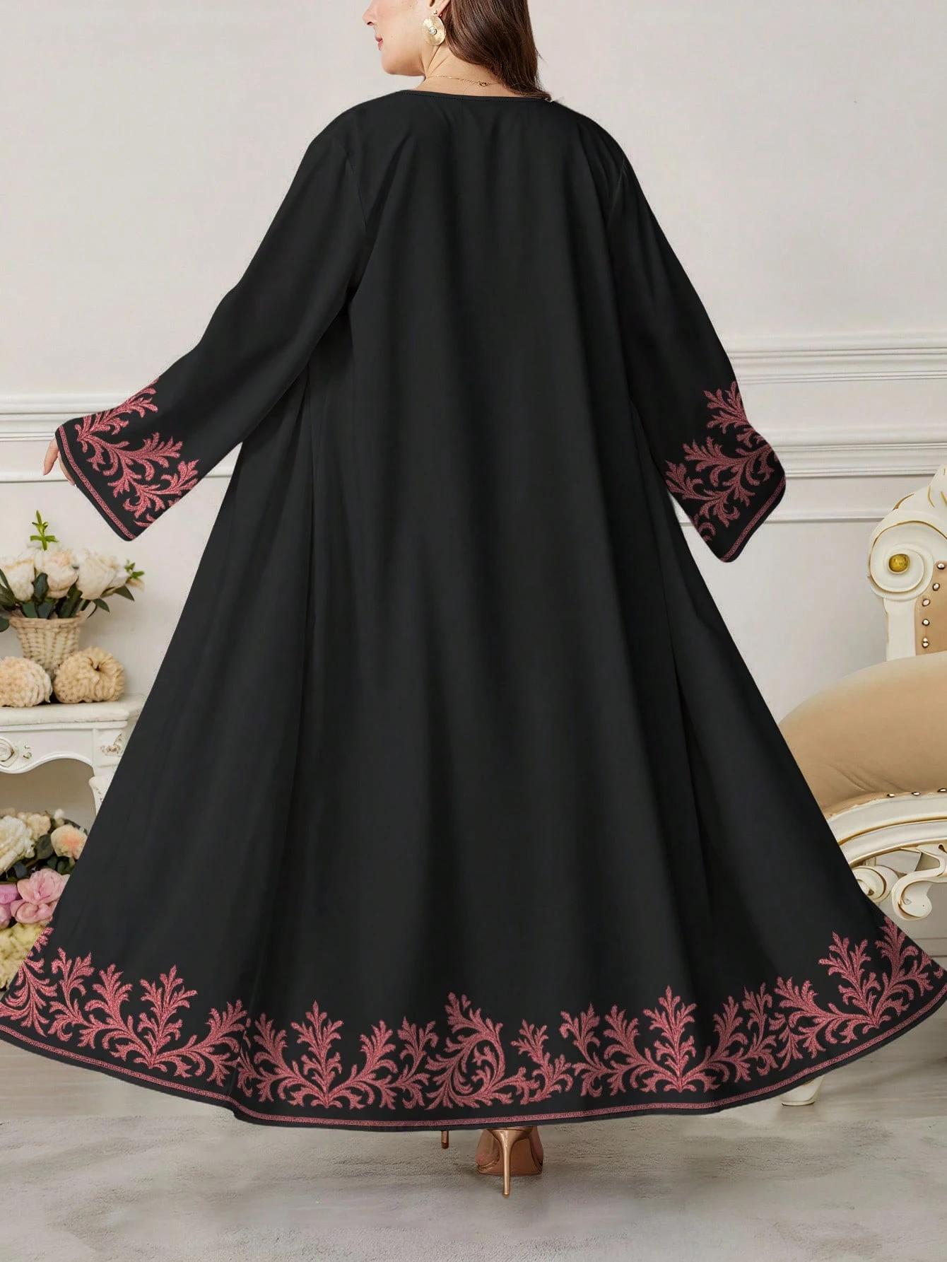 shein najma عباية عربية كاجوال طويلة الأكمام مطبوعة بطباعة رقمية زهرية للنساء ذوات الحجم الكبير، للربيع والخريف 8
