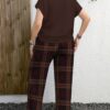 shein lune مجموعة قطعتين بنمط مربعات بلون بني أحمر داكن وبني أحمر مائل للحمرة، تصميم بسيط عادي، مناسب لجميع الفصول، مقاس كبير الحجم 9