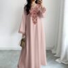 al najma رمضان فستان الأكمام الطويلة بياقة على شكل v مع طباعة إسلامية وعربية للنساء 2