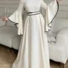 celisse فستان أنيق للنساء بأكمام واسعة وتريم متباين 3