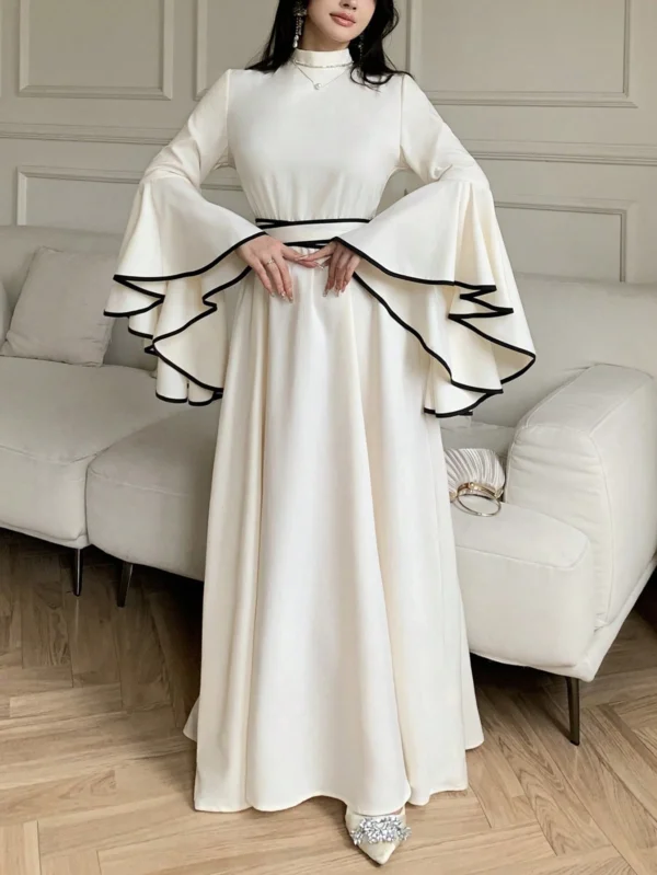 celisse فستان أنيق للنساء بأكمام واسعة وتريم متباين 4