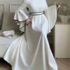 celisse فستان أنيق للنساء بأكمام واسعة وتريم متباين 5