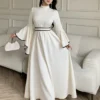 celisse فستان أنيق للنساء بأكمام واسعة وتريم متباين 6