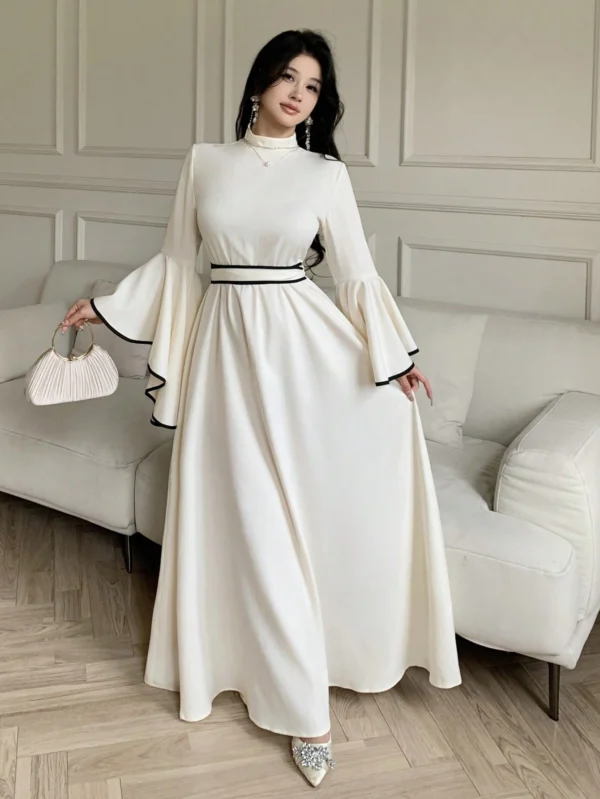 celisse فستان أنيق للنساء بأكمام واسعة وتريم متباين 6