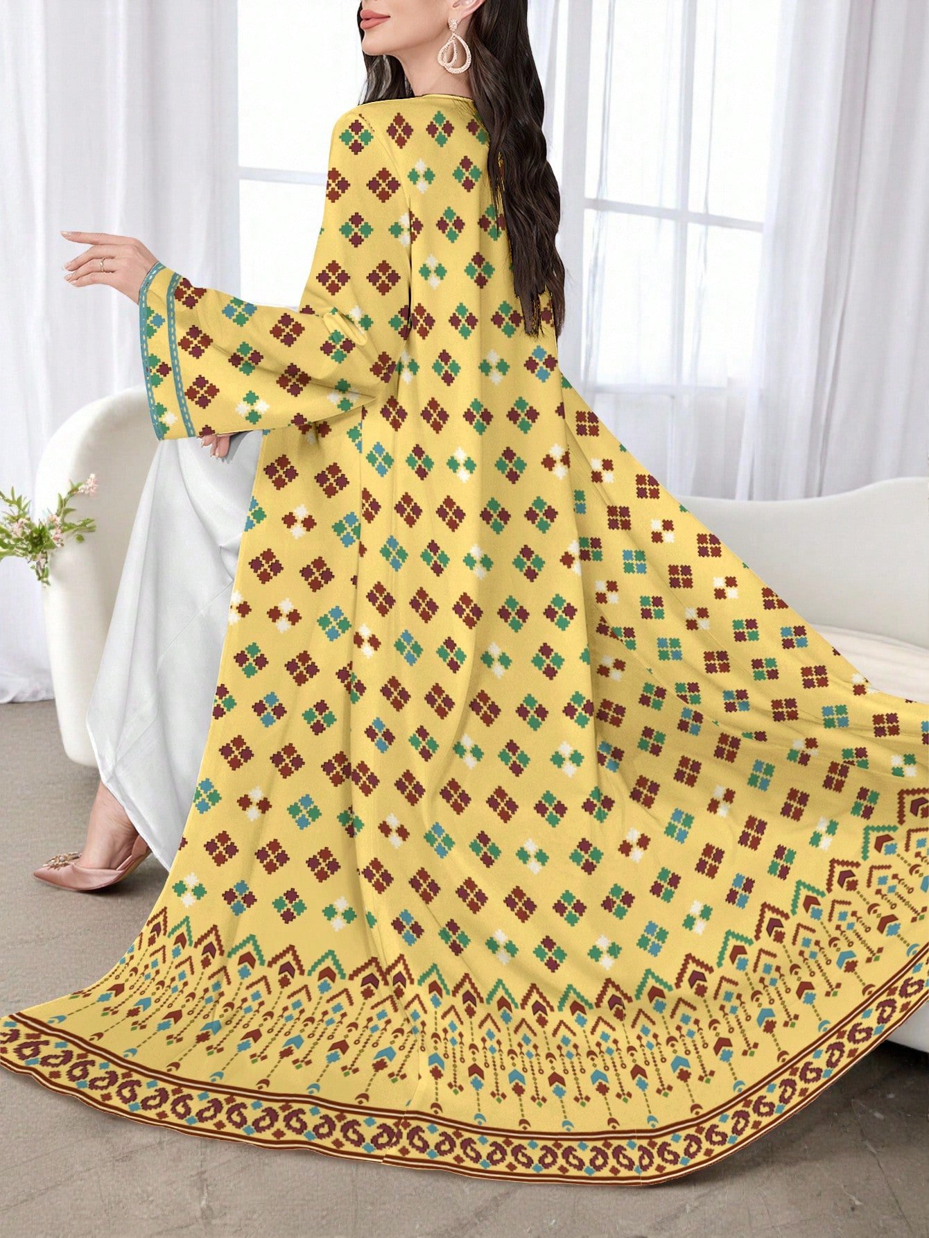 shein najma عباية أنثوية كاجوال طويلة الأكمام مطبوعة بالزهور، للربيع والخريف 1