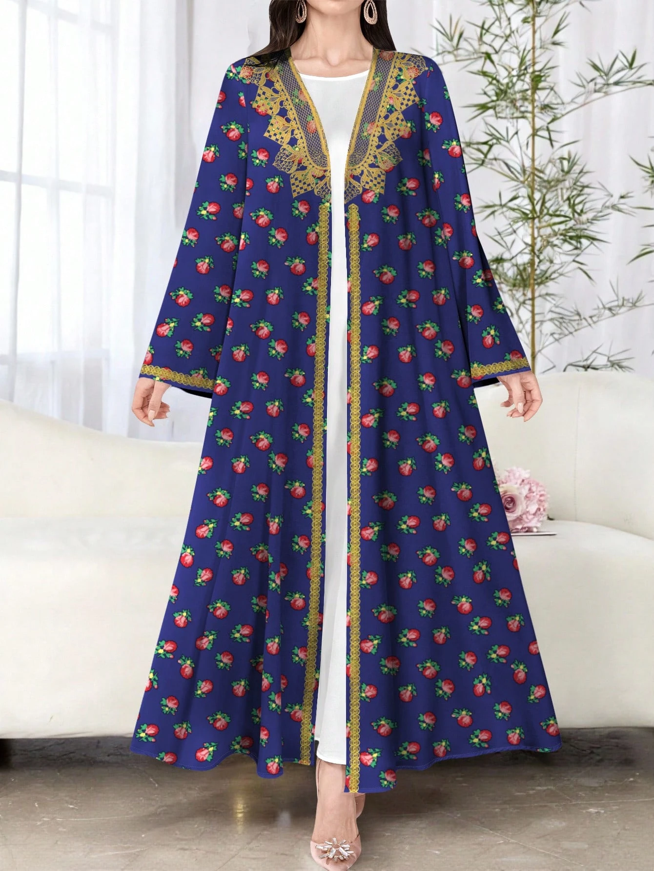 shein najma عباية أنثوية كاجوال طويلة الأكمام مطبوعة بالزهور، للربيع والخريف 6