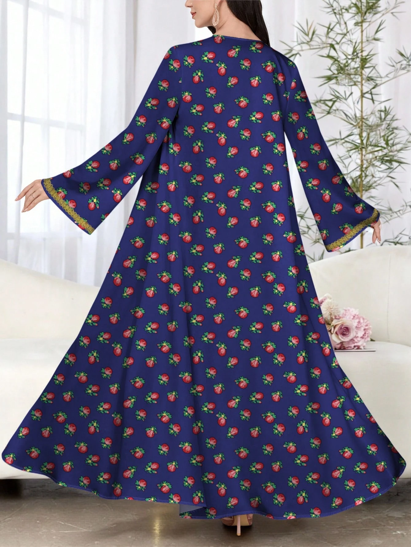 shein najma عباية أنثوية كاجوال طويلة الأكمام مطبوعة بالزهور، للربيع والخريف 7