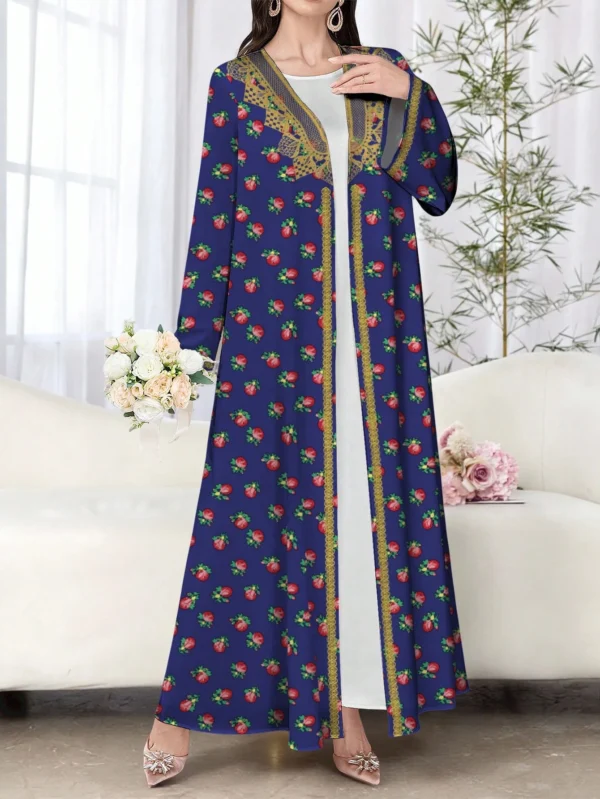 shein najma عباية أنثوية كاجوال طويلة الأكمام مطبوعة بالزهور، للربيع والخريف 8