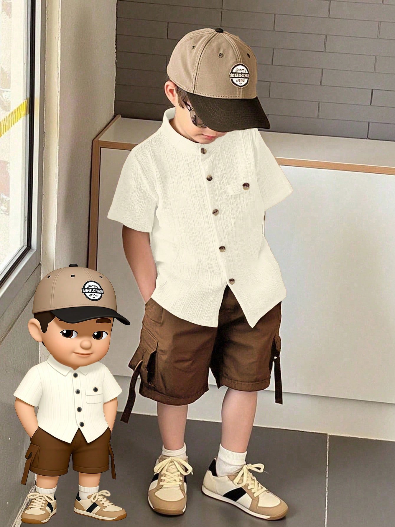 shein genkimix kids قميص كاجوال أحادي الصدر بأكمام قصيرة، لون سادة، للأولاد الصغار عمر 4 سنوات shein genkimix kids قميص كاجوال أحادي الصدر بأكمام قصيرة، لون سادة، للأولاد الصغار عمر 4 سنوات