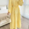 رداء طويل أنيق للنساء بلون موحد مع أزرار وحزام مربوط بعقدة وأكمام طويلة على شكل فانوس وحاشية مرقعة، مناسب للربيع والصيف والخريف والشتاء والاستخدام اليومي وأعياد الميلاد والحفلات والعشاء الرسمي والمواعدة 14