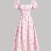 shein mod فستان طويل للسيدات أسيمتري مطبوع بزهور زهري وأبيض ، للعطلات الصيفية، للحفلات، ملكة الحليب 1