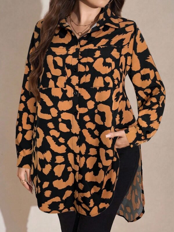 shein lune قميص طباعة شامل أزرار أمامية مقاس كبير