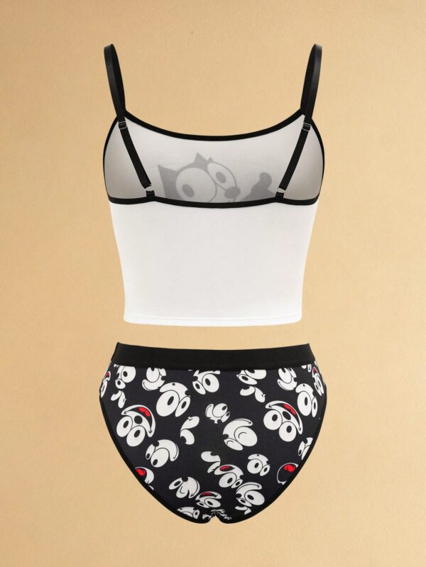 shein felix the cat طقم قميص وسروال داخلي للنساء مريح مزين بتصميم كرتوني بألوان متباينة 2
