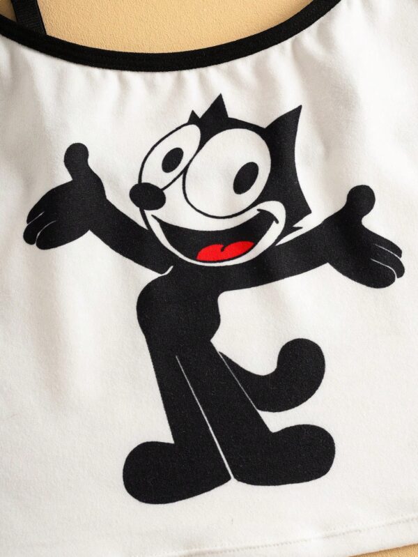 shein felix the cat طقم قميص وسروال داخلي للنساء مريح مزين بتصميم كرتوني بألوان متباينة 3