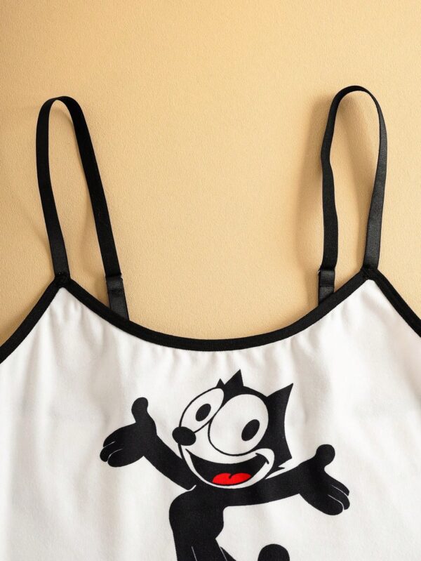 shein felix the cat طقم قميص وسروال داخلي للنساء مريح مزين بتصميم كرتوني بألوان متباينة 6