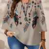 emery rose قميص نسائي كاجوال بطبعات متعددة الأحجام الكبيرة، بياقة مستديرة وأكمام ثلاثية الأرباع فضفاض 5
