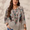 emery rose قميص نسائي كاجوال بطبعات متعددة الأحجام الكبيرة، بياقة مستديرة وأكمام ثلاثية الأرباع فضفاض 7