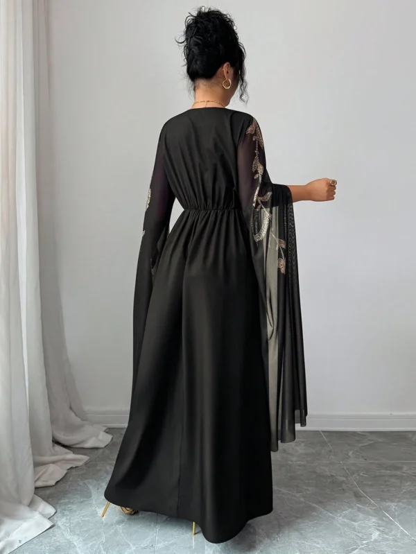 shein raffinéa فستان نسائي بياقة مربعة وأكمام طويلة، تصميم أكمام مخرمة، تأثير أكمام جرس، طباعة رقمية بتصميم حرف t شكل خط a، مناسب للاستخدام اليومي والحفلات والعطلات، بطراز 2
