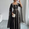 shein raffinéa فستان نسائي بياقة مربعة وأكمام طويلة، تصميم أكمام مخرمة، تأثير أكمام جرس، طباعة رقمية بتصميم حرف t شكل خط a، مناسب للاستخدام اليومي والحفلات والعطلات، بطراز 5