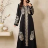 al najma جلابيات قفاطين فستان أنثوي بطبعة زهرية وياقة على شكل حرف v وأكمام طويلة 2