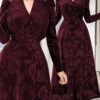 modelyn فستان طويل مطرز من الأحمر الأنيق، فستان طويل من القطيفة للنساء 3