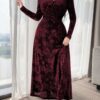 modelyn فستان طويل مطرز من الأحمر الأنيق، فستان طويل من القطيفة للنساء 4
