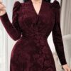 modelyn فستان طويل مطرز من الأحمر الأنيق، فستان طويل من القطيفة للنساء 8