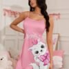 shein قميص نوم نسائي بطبعة قطة وفيونكة بطراز ins جميل shein قميص نوم نسائي بطبعة قطة وفيونكة بطراز ins جميل