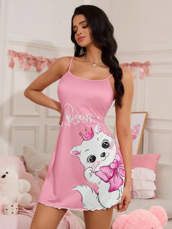 shein قميص نوم نسائي بطبعة قطة وفيونكة بطراز ins جميل shein قميص نوم نسائي بطبعة قطة وفيونكة بطراز ins جميل