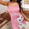shein قميص نوم نسائي بطبعة قطة وفيونكة بطراز ins جميل 5
