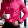 manfinity mode قميص أبيض أنيق بأكمام طويلة للارتداء الرسمي أو المكتبي مع ياقة قميص، قمصان عمل، قمصان عمل كاجوال للرجال، الخريف، الحفل 5