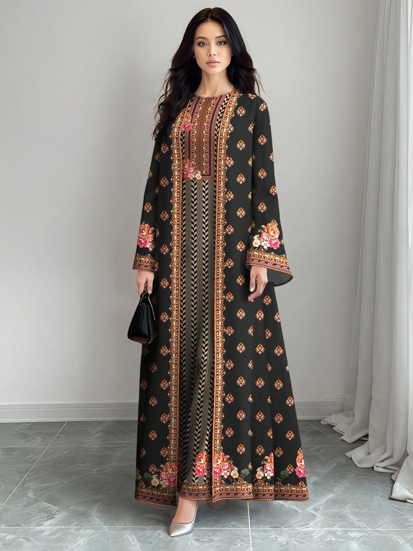 shein najma عباية كارديجان طويلة كاجوال للنساء بطبعة زهرية تدرجية ذات أكمام طويلة، مناسبة للربيع والخريف 9