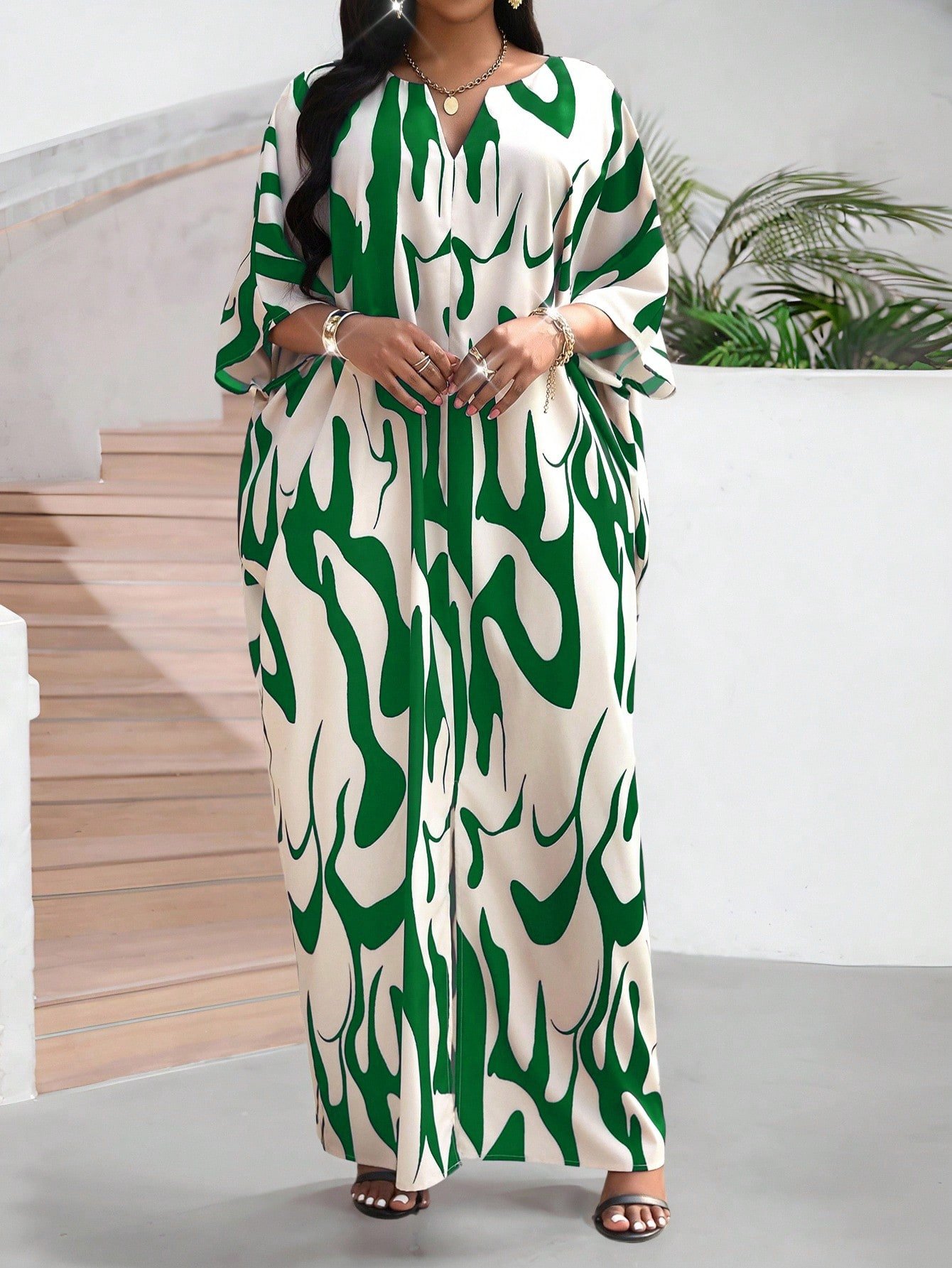 shein lady فستان كاجوال متوسط الطول مطبوع بألوان متباينة للنساء 1
