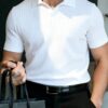 قميص بولو رجالي فضفاض خفيف الوزن من نسيج مُمتاز، له ياقة على شكل نورس ياقة مخططة على شكل طائرة، أكمام قصيرة، موضة صيفية كاجوال مريحة وبارد 1