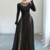 al najma فستان ماكسي أنيق بأكمام طويلة وياقة طاقم، بطبعات زهرية وأسود، تصميم مشدود للخصر للنساء في الربيع 8