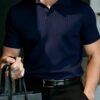 قميص بولو رجالي فضفاض خفيف الوزن من نسيج مُمتاز، له ياقة على شكل نورس ياقة مخططة على شكل طائرة، أكمام قصيرة، موضة صيفية كاجوال مريحة وبارد 4