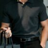 قميص بولو رجالي فضفاض خفيف الوزن من نسيج مُمتاز، له ياقة على شكل نورس ياقة مخططة على شكل طائرة، أكمام قصيرة، موضة صيفية كاجوال مريحة وبارد 6