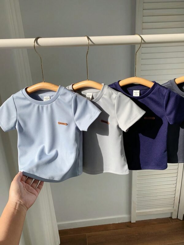 shein 4 قطع/مجموعة تيشيرت أساسي أحادي اللون بياقة طاقم وأكمام قصيرة للأطفال الرضع، مناسب للجنسين، قطن مريح وعملي للربيع/الصيف للاستخدام اليومي الداخلي والخارجي 13