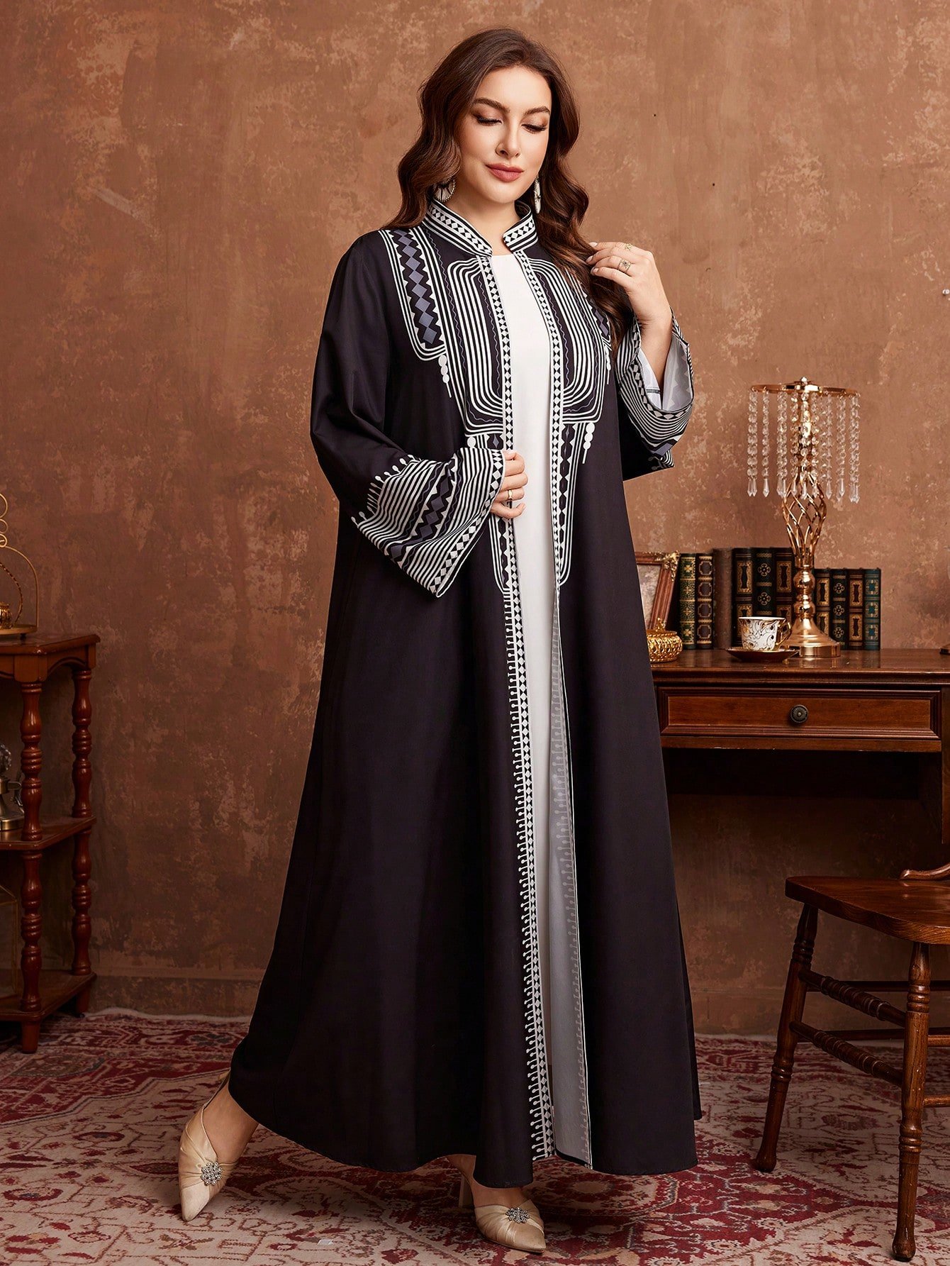 al najma عباية نسائية أنيقة وكلاسيكية مطبوعة بطراز عربي مقاس كبير 3