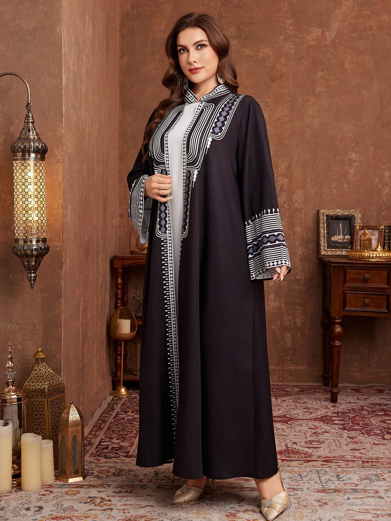 al najma عباية نسائية أنيقة وكلاسيكية مطبوعة بطراز عربي مقاس كبير 4