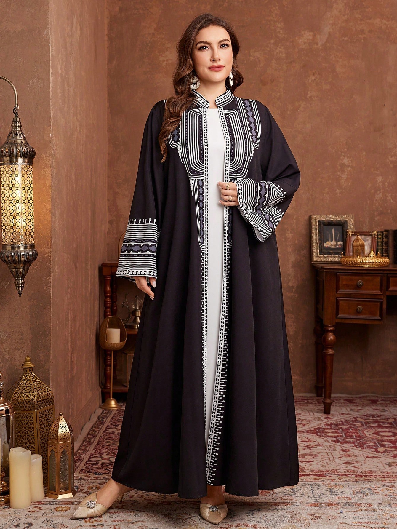 al najma عباية نسائية أنيقة وكلاسيكية مطبوعة بطراز عربي مقاس كبير 5