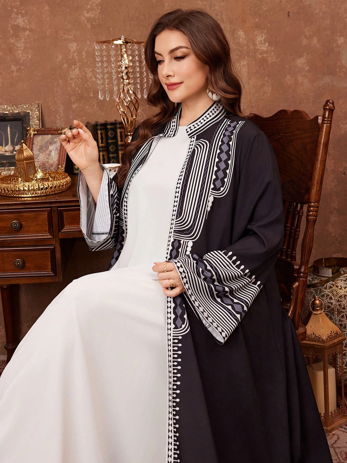 al najma عباية نسائية أنيقة وكلاسيكية مطبوعة بطراز عربي مقاس كبير 6