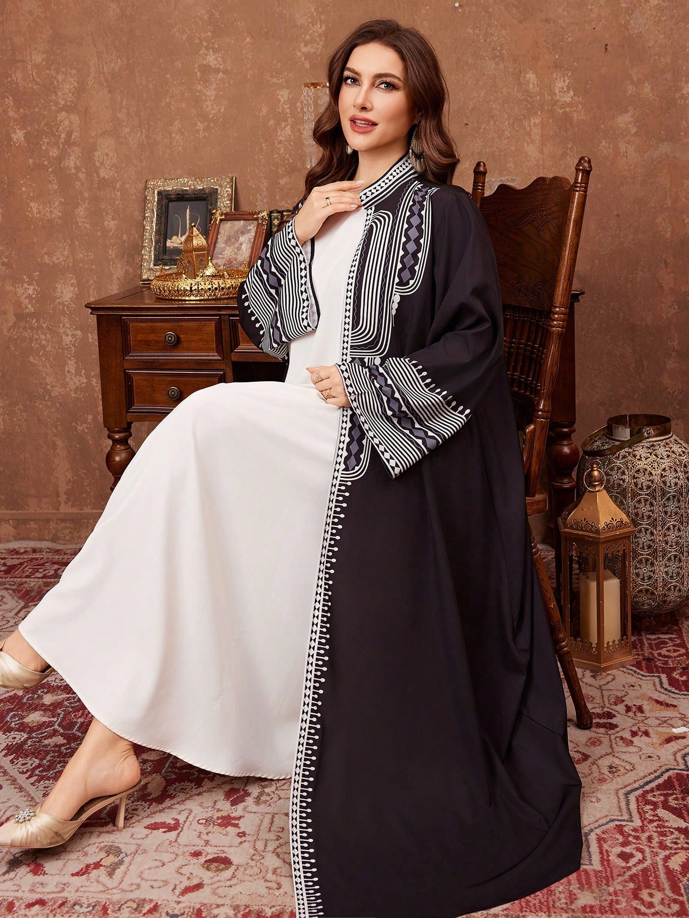 al najma عباية نسائية أنيقة وكلاسيكية مطبوعة بطراز عربي مقاس كبير 7