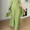 modelyn فستان أنيق بأكمام طويلة مطوي بياقة مربعة وتصميم لون سادة مع شق 13