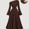 shein mod فستان نسائي أنيق أسيمتري الكتف متوسط الطول، فستان كتف واحد أنيق، ملابس خريفية/شتوية للنساء، فستان ، فستان رأس السنة، فستان حفلة، فساتين أنيقة للسيدات، خريفي أنيق، فستان عيد الميلاد 4